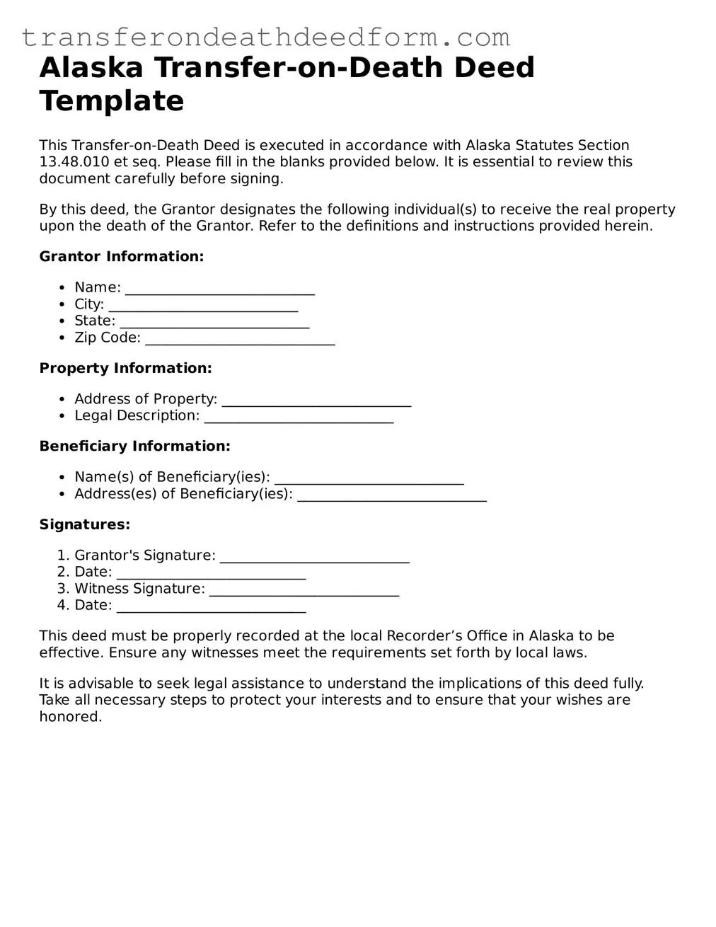  Transfer-on-Death Deed Form for Alaska