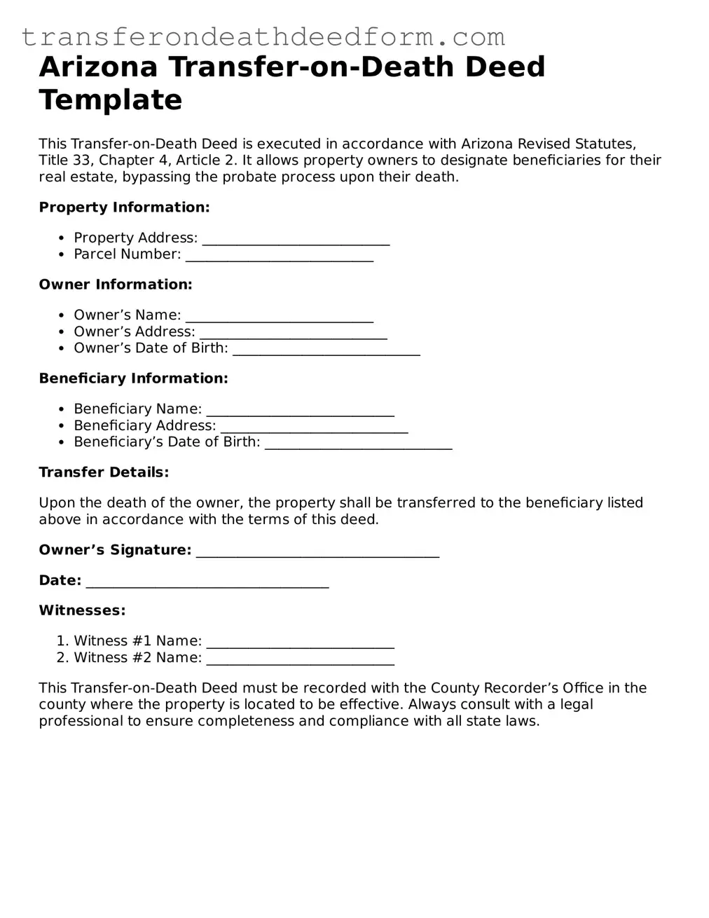  Transfer-on-Death Deed Form for Arizona