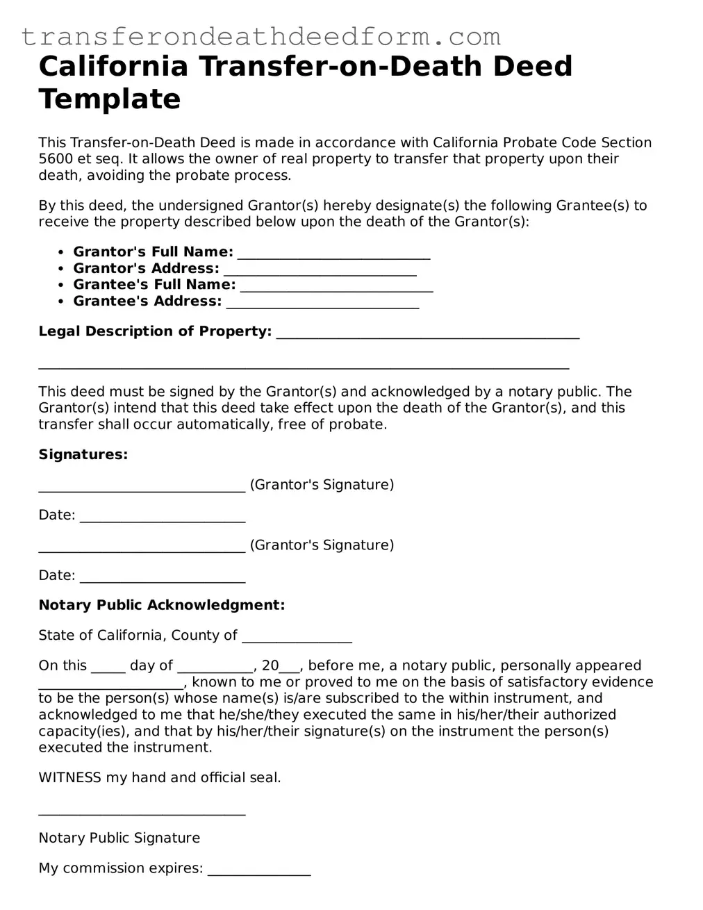  Transfer-on-Death Deed Form for California