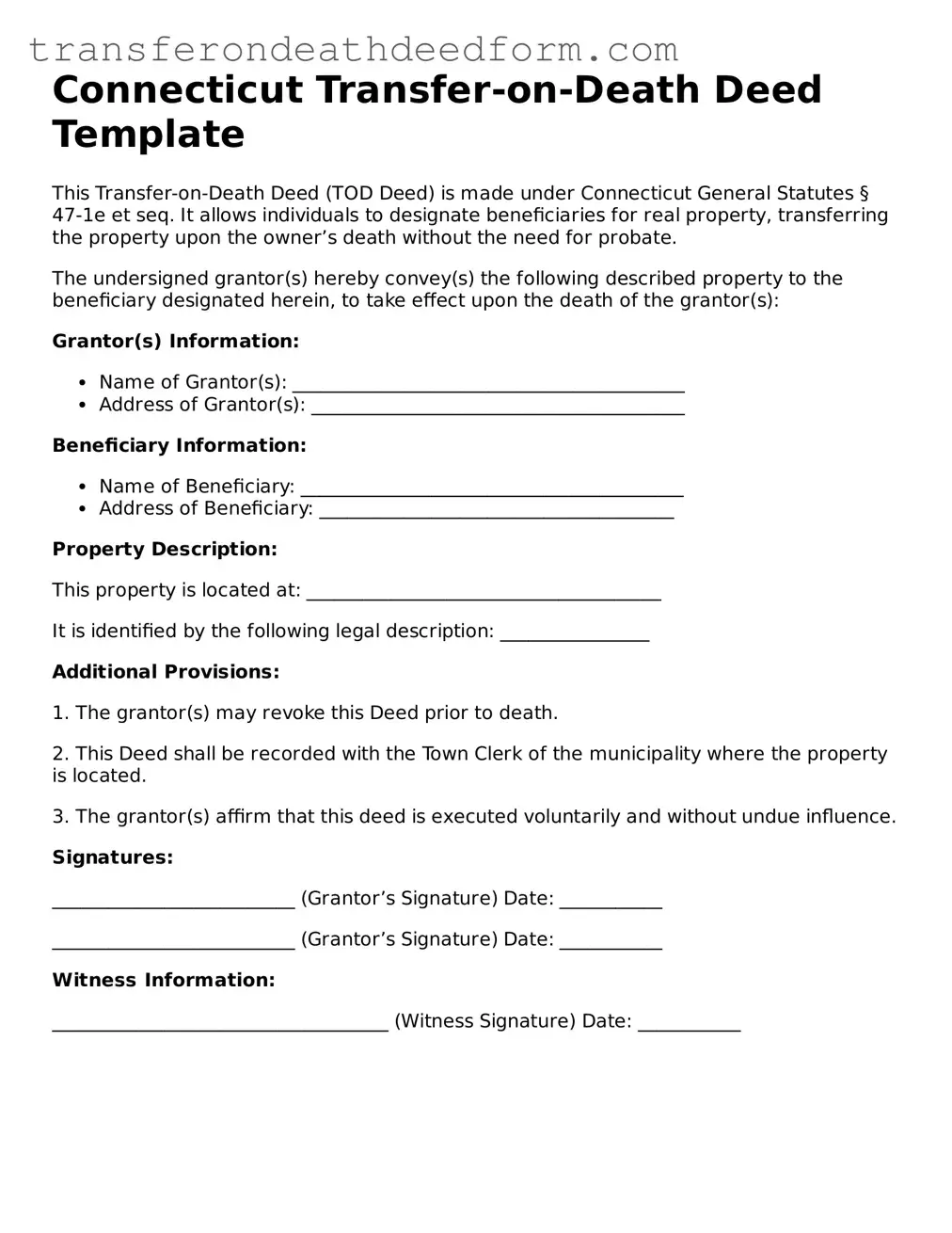  Transfer-on-Death Deed Form for Connecticut