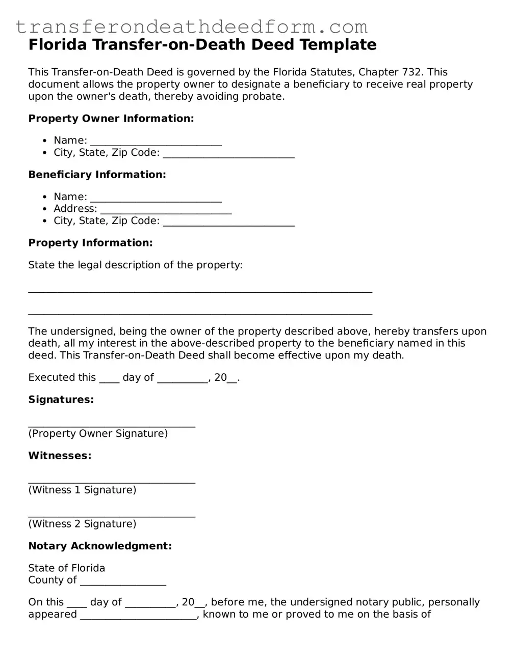  Transfer-on-Death Deed Form for Florida