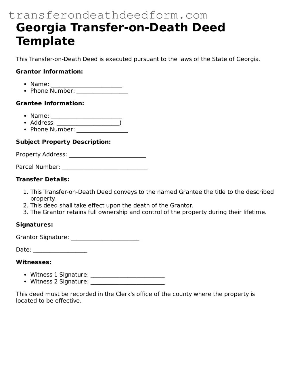 Transfer-on-Death Deed Form for Georgia