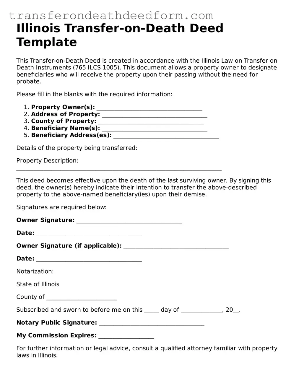  Transfer-on-Death Deed Form for Illinois