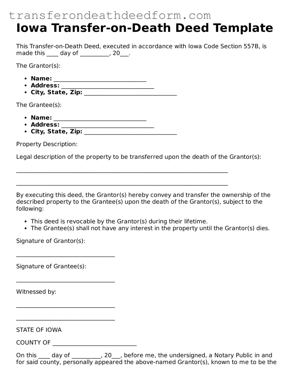  Transfer-on-Death Deed Form for Iowa