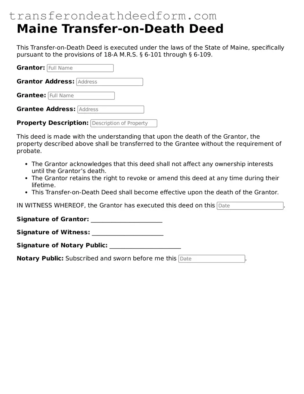  Transfer-on-Death Deed Form for Maine