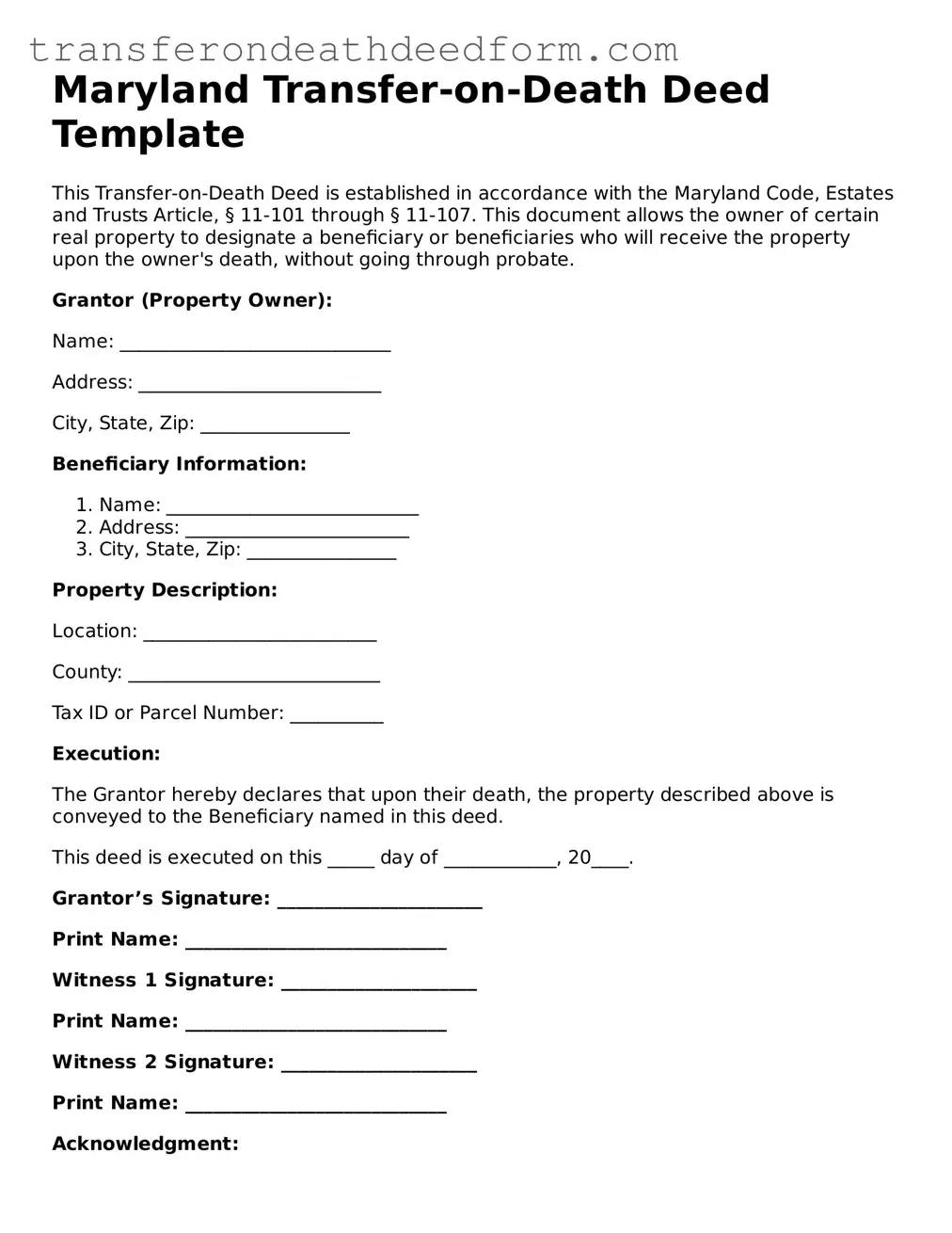  Transfer-on-Death Deed Form for Maryland