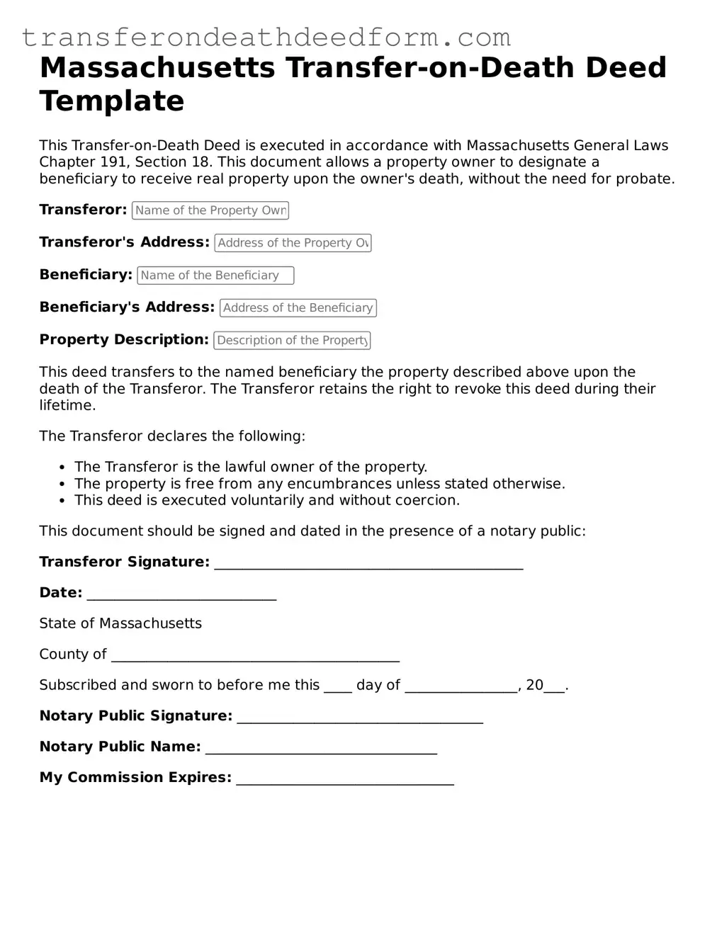  Transfer-on-Death Deed Form for Massachusetts