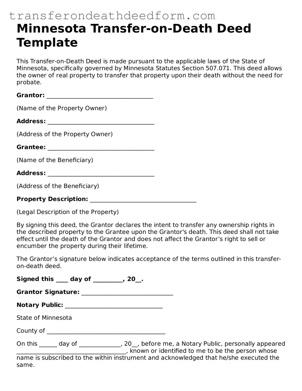  Transfer-on-Death Deed Form for Minnesota