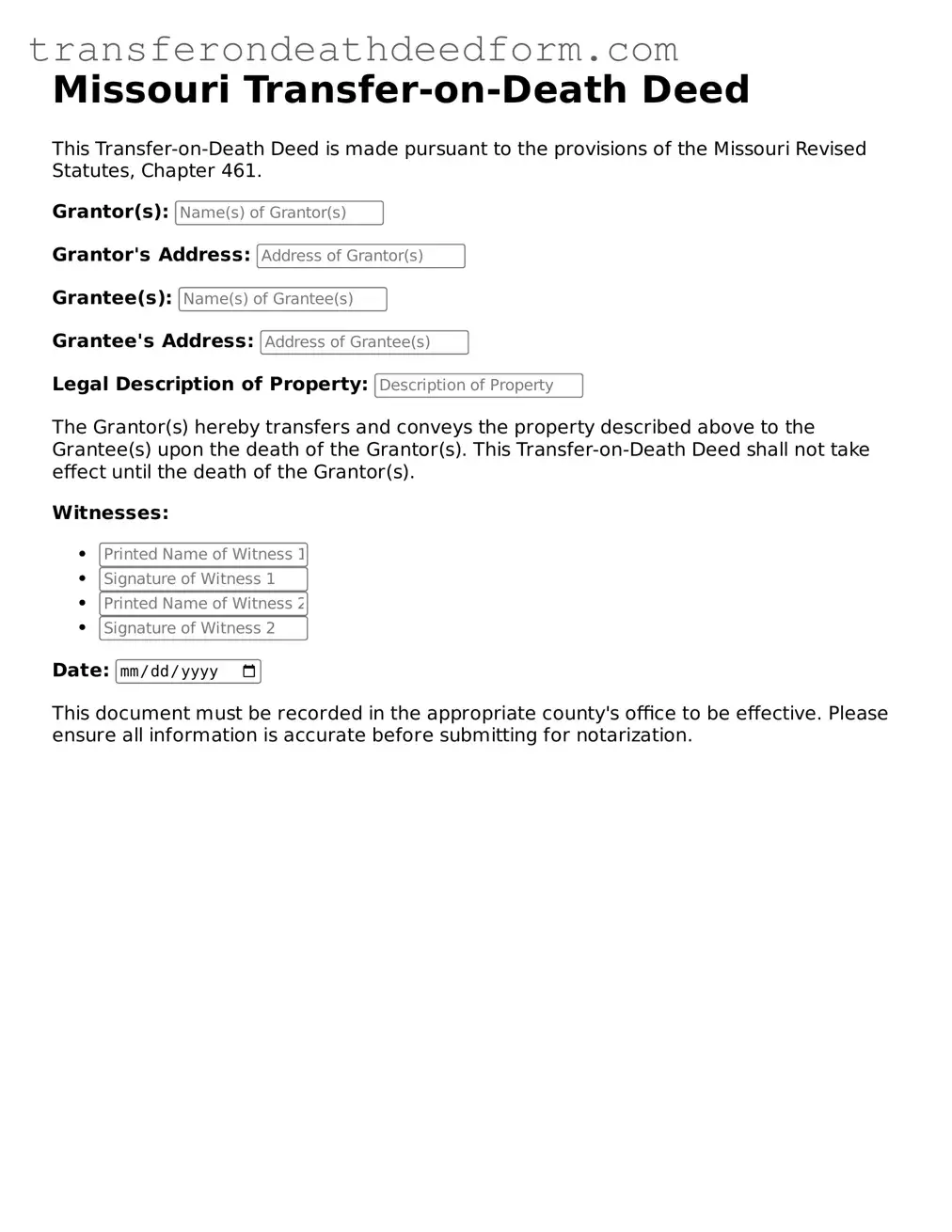  Transfer-on-Death Deed Form for Missouri