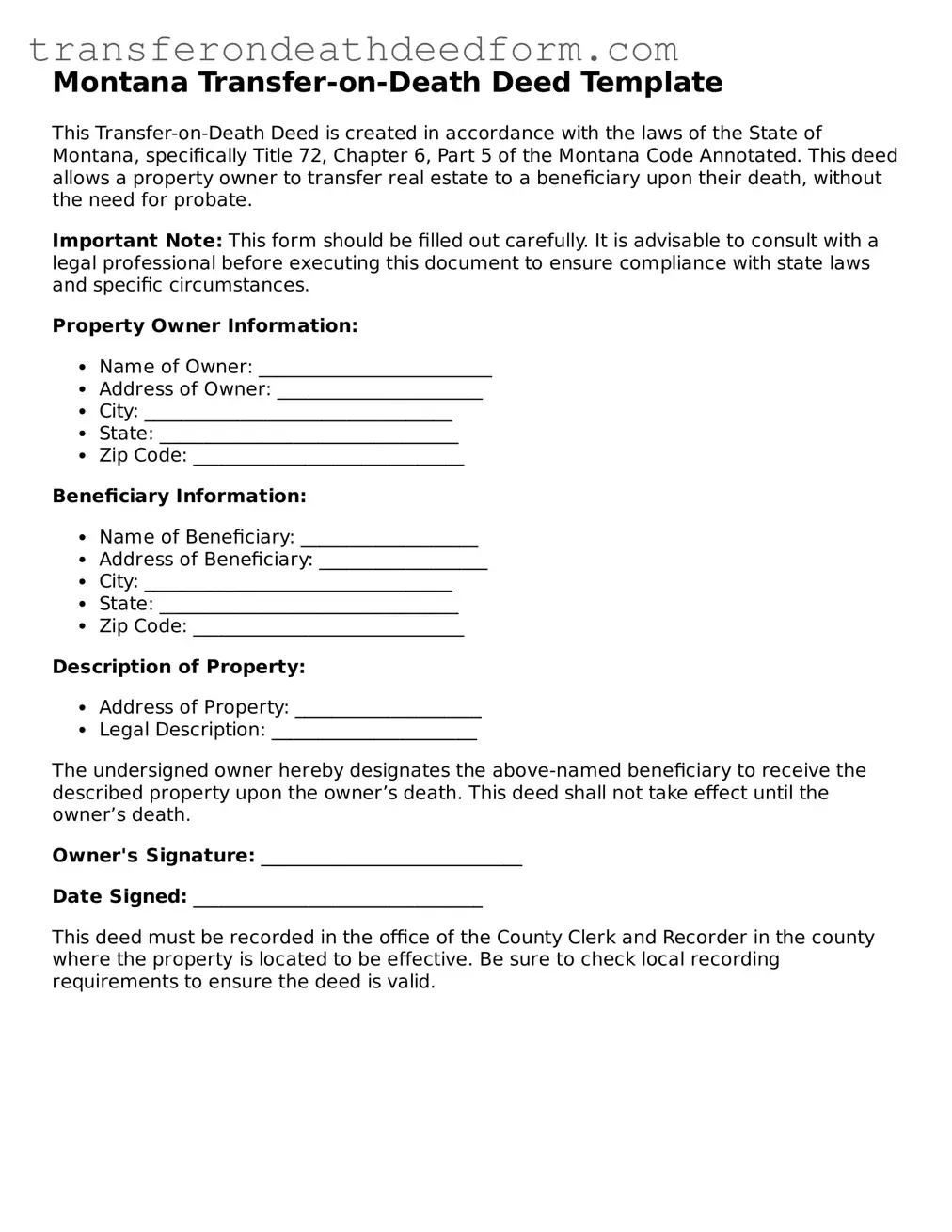  Transfer-on-Death Deed Form for Montana