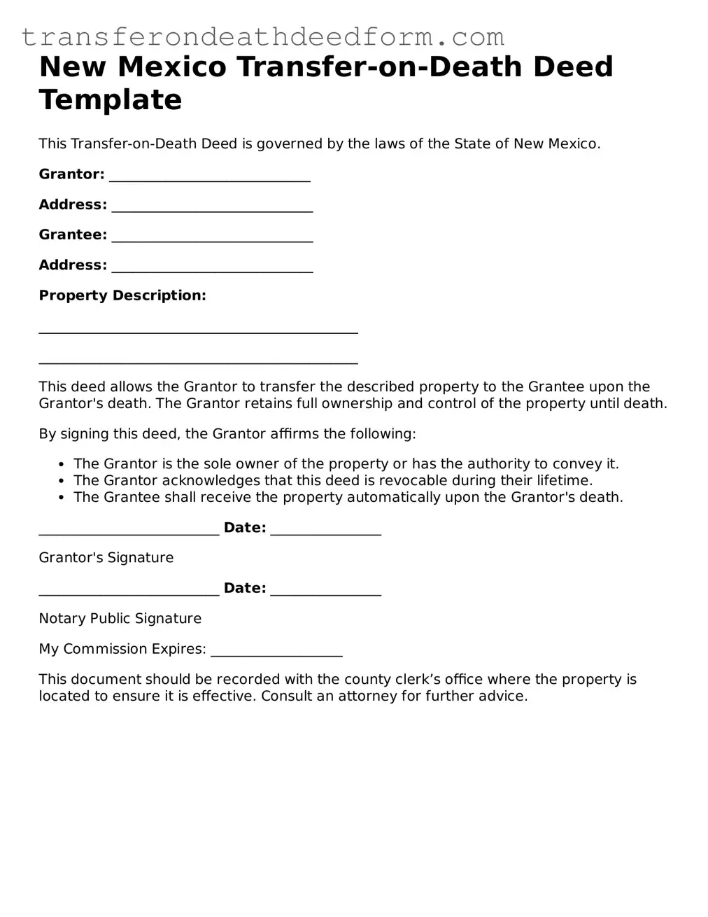  Transfer-on-Death Deed Form for New Mexico