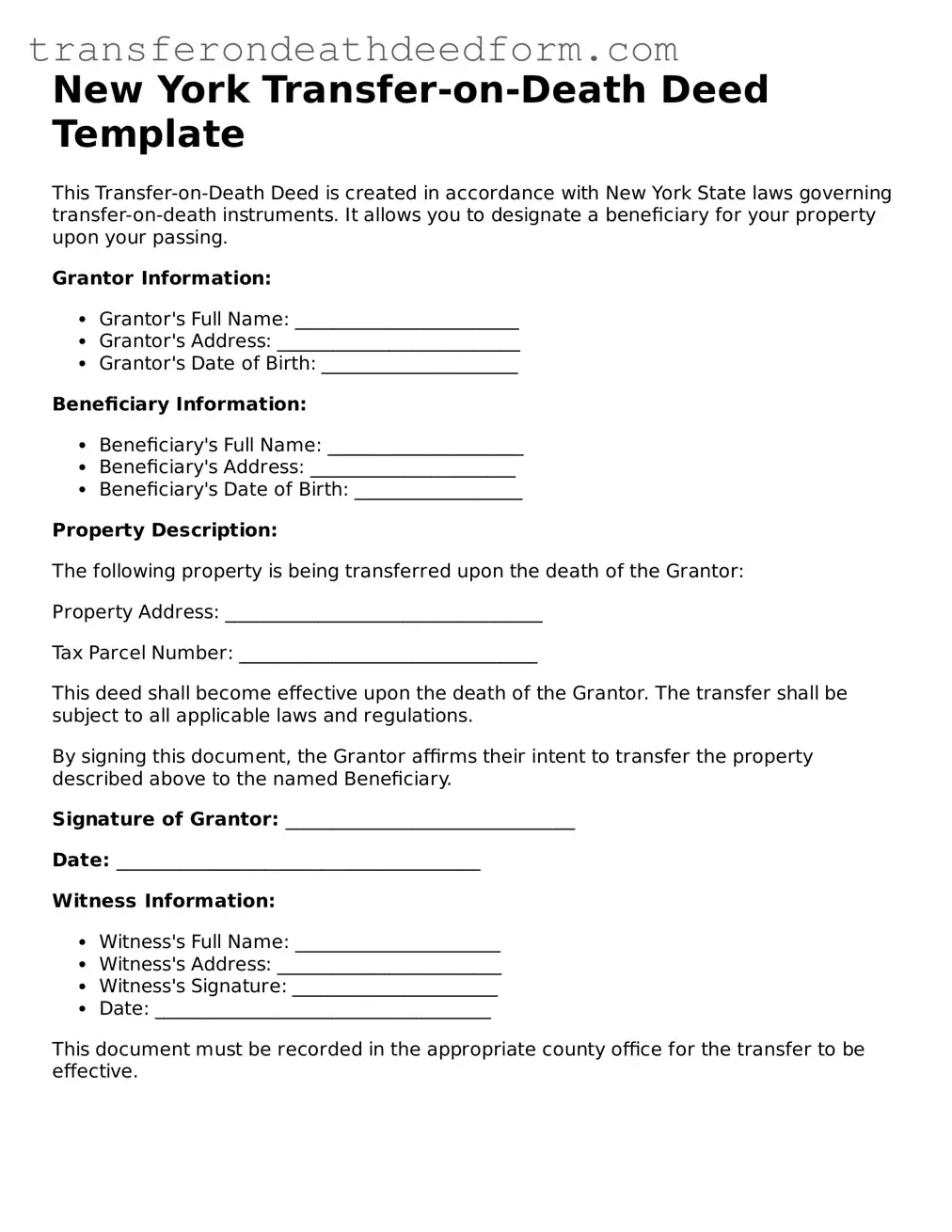  Transfer-on-Death Deed Form for New York
