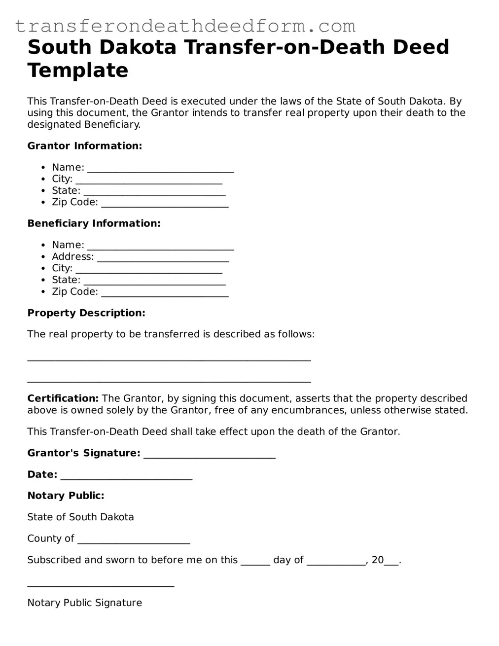  Transfer-on-Death Deed Form for South Dakota