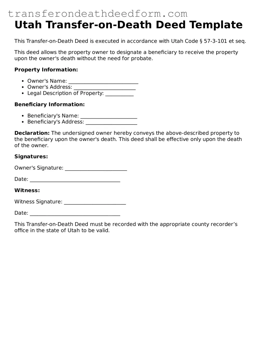  Transfer-on-Death Deed Form for Utah
