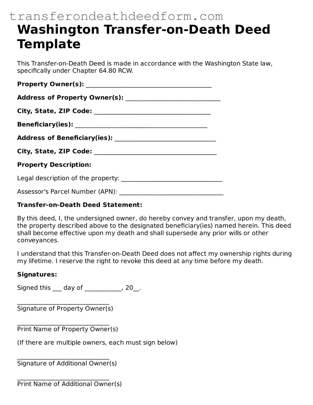  Transfer-on-Death Deed Form for Washington