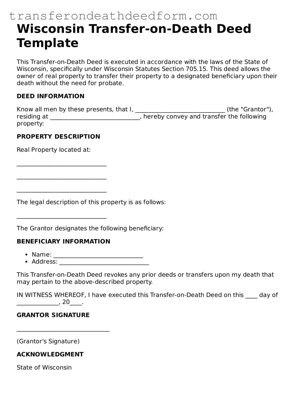  Transfer-on-Death Deed Form for Wisconsin