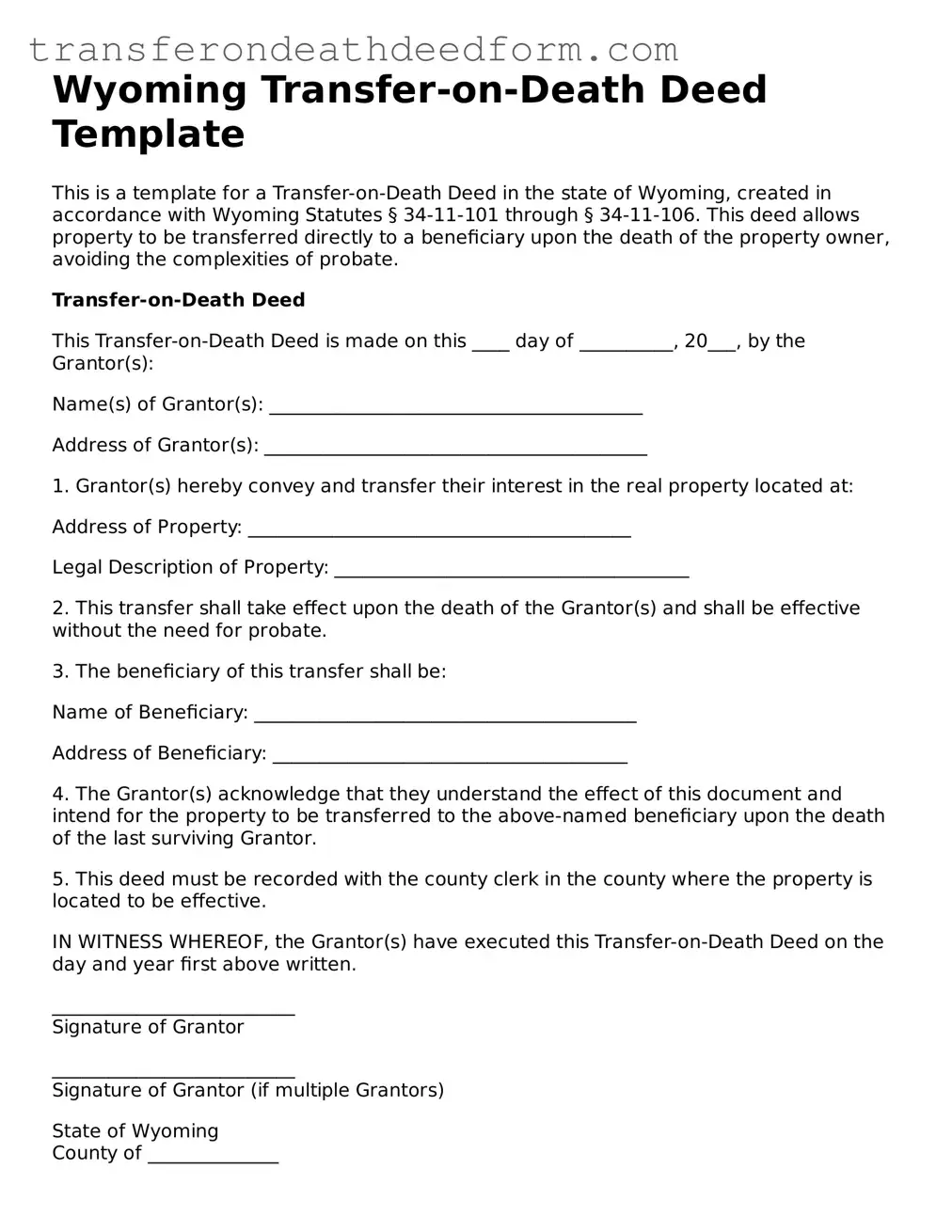  Transfer-on-Death Deed Form for Wyoming